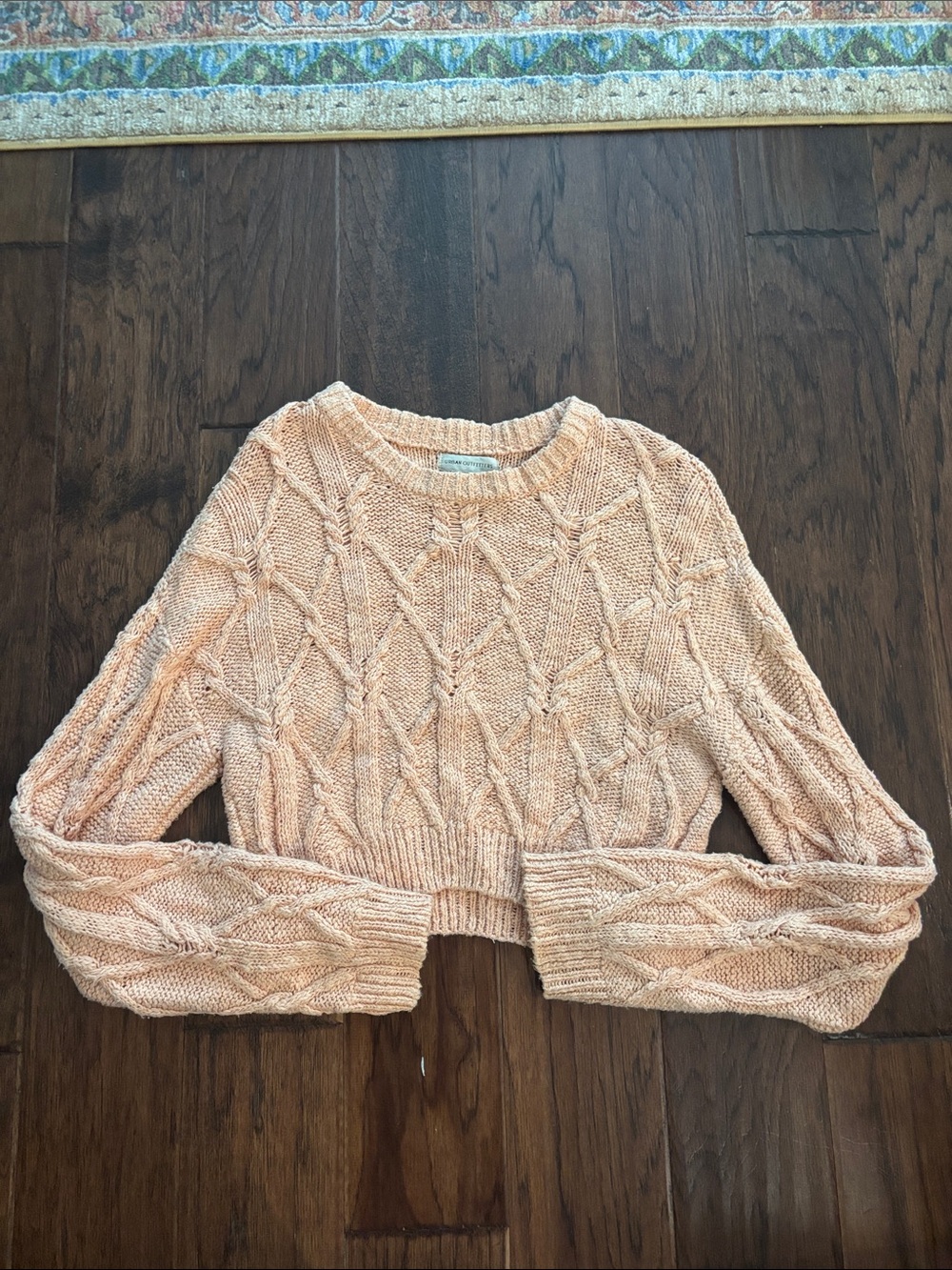Urban Outfitters Peach Cable Knit Cropped Crew Sweater